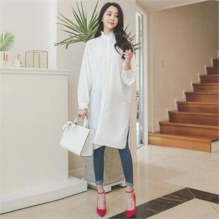 Frill-neck Balloon-sleeve Shirtdress