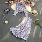 Set: Floral Print Shirt + Maxi A-line Skirt
