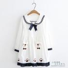 Long-sleeve Sailor Collar Mini Dress White - One Size