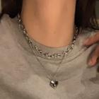 Layered Heart Pendant Chain Necklace Silver - One Size