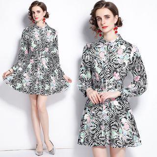 Long-sleeve Abstract Print Mini A-line Dress