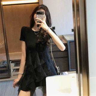 Short-sleeve Mesh A-line Mini T-shirt Dress
