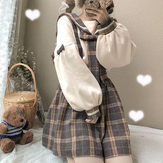 Plaid Sailor Collar Sweatshirt / Plaid Jumper Skirt / Jumper Pants