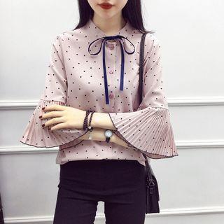 Bell-sleeve Dotted Chiffon Shirt