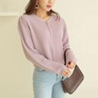 V-neck Zip-up Rib-knit Cardigan