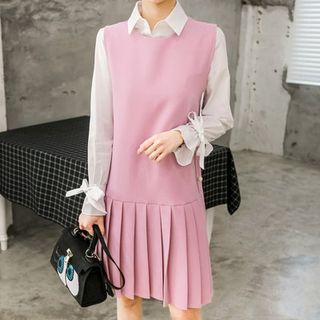 Pleated-hem Faux-accent Dress