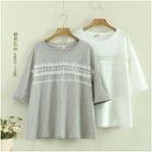 Elbow-sleeve Lace-trim T-shirt
