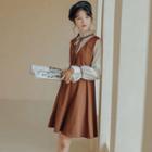 Long-sleeve Mock Two-piece Bow Detail A-line Dress