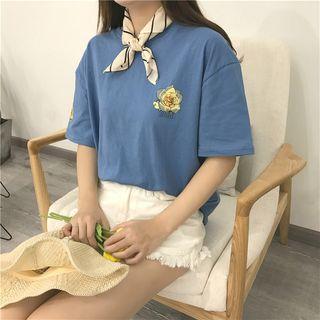 Loose-fit Lettering Rose Print Short Sleeve T-shirt