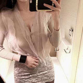 Mesh Ruffle-trim Cardigan