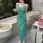 Spaghetti Strap Knit Bodycon Dress Green - One Size