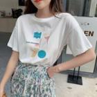 Short-sleeve Graphic Print Embellished T-shirt