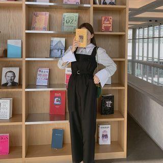 Square-neck Wide-leg Overall Pants With Belt