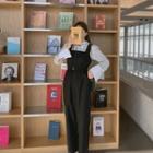 Square-neck Wide-leg Overall Pants With Belt