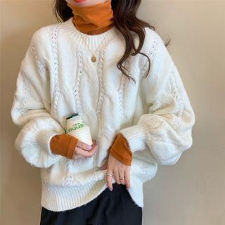 Mock-turtleneck Long-sleeve T-shirt / Cable Knit Sweater