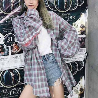 Long Sleeve Printed Plaid Shirt As Shown In Figure - One Size
