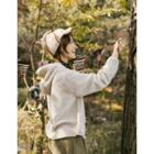 Hooded Drawstring-hem Furry Top