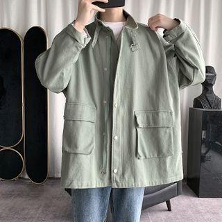 Plain Stand-collar Cargo Jacket