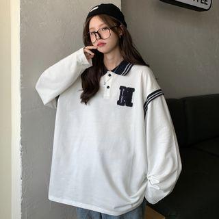 Long-sleeve Mock Two-piece Collared T-shirt