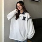 Long-sleeve Mock Two-piece Collared T-shirt