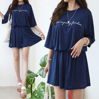 Set: Letter-printed Boxy-fit T-shirt + Wide-leg Shorts