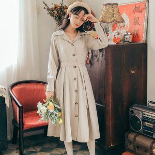 Button-front Collared Long-sleeve Dress