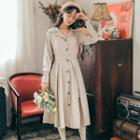Button-front Collared Long-sleeve Dress