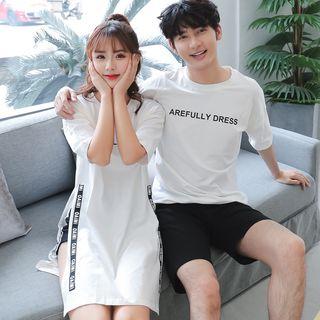 Couple Matching Letter Short-sleeve T-shirt / Shorts / T-shirt Dress