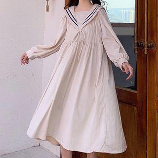 Sailor Collar High-waist Loose-fit Midi Dress