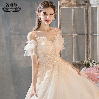 Embroidered Cold-shoulder A-line Wedding Gown