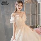 Embroidered Cold-shoulder A-line Wedding Gown