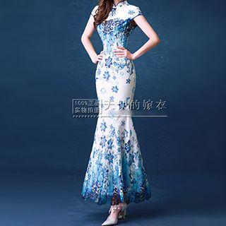 Cap-sleeve Paneled Mermaid Cheongsam