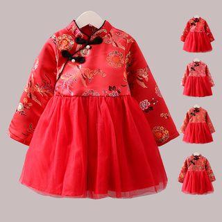 Long-sleeve Padded Satin Dress