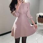 Lace Trim Long-sleeve Knit A-line Dress