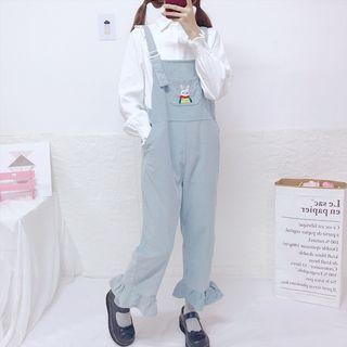 Plain Shirt / Embroidered Crop Jumper Pants