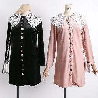 Lace-collar Velvet A-line Dress