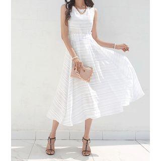 Striped Flared Maxi Sundress White - One Size