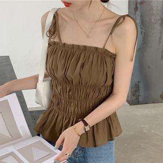 Tie-strap Shirred Camisole Top Coffee - One Size