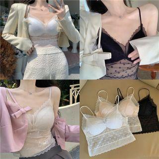 Long-sleeve Frill Trim Cropped Jacket / Camisole Top