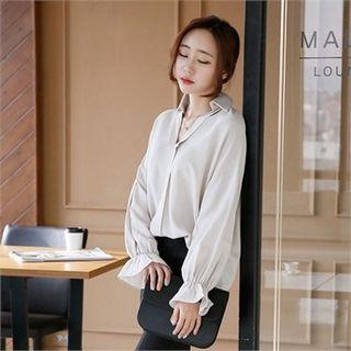 Open-placket Frill-cuff Blouse
