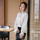 Open-placket Frill-cuff Blouse