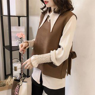 Set: Lantern-sleeve Blouse + Side-tie Vest