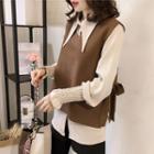 Set: Lantern-sleeve Blouse + Side-tie Vest