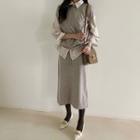 Mockneck Top & Long Skirt Woolen Knit Set Beige - One Size