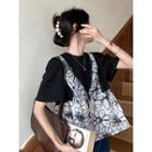 Short-sleeve Mock Two Piece Floral T-shirt Floral - Black & White - One Size