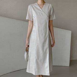 Linen Blend A-line Maxi Wrap Dress