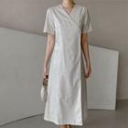 Linen Blend A-line Maxi Wrap Dress