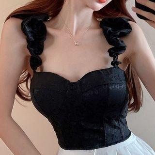 Shirred Strap Camisole Top Black - One Size
