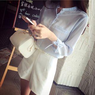 Mandarin Collar Long-sleeve Chiffon Top