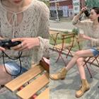 Tie-neck Open-knit Top